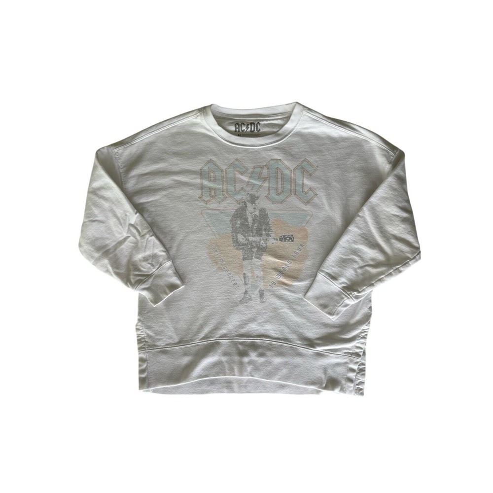 AC/DC 1979 World Tour Graphic Sweatshirt White 3/4 Sleeve Size M